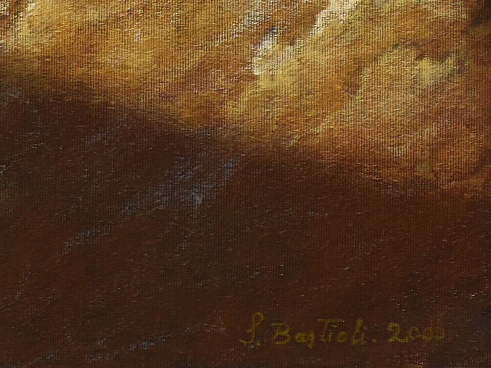 Sandro Bastioli. Oil on canvas painting: artwork depicting wall with meter. A painting characterized by extraordinary visual rendering. Detail 2