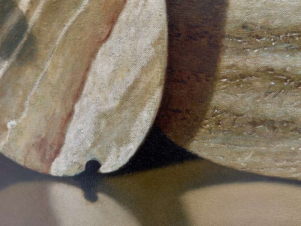 Sandro Bastioli. Contemporary oil on canvas painting: artwork depicting small circles. A fascinating optical illusion created with masterful brushstrokes. Detail 1.