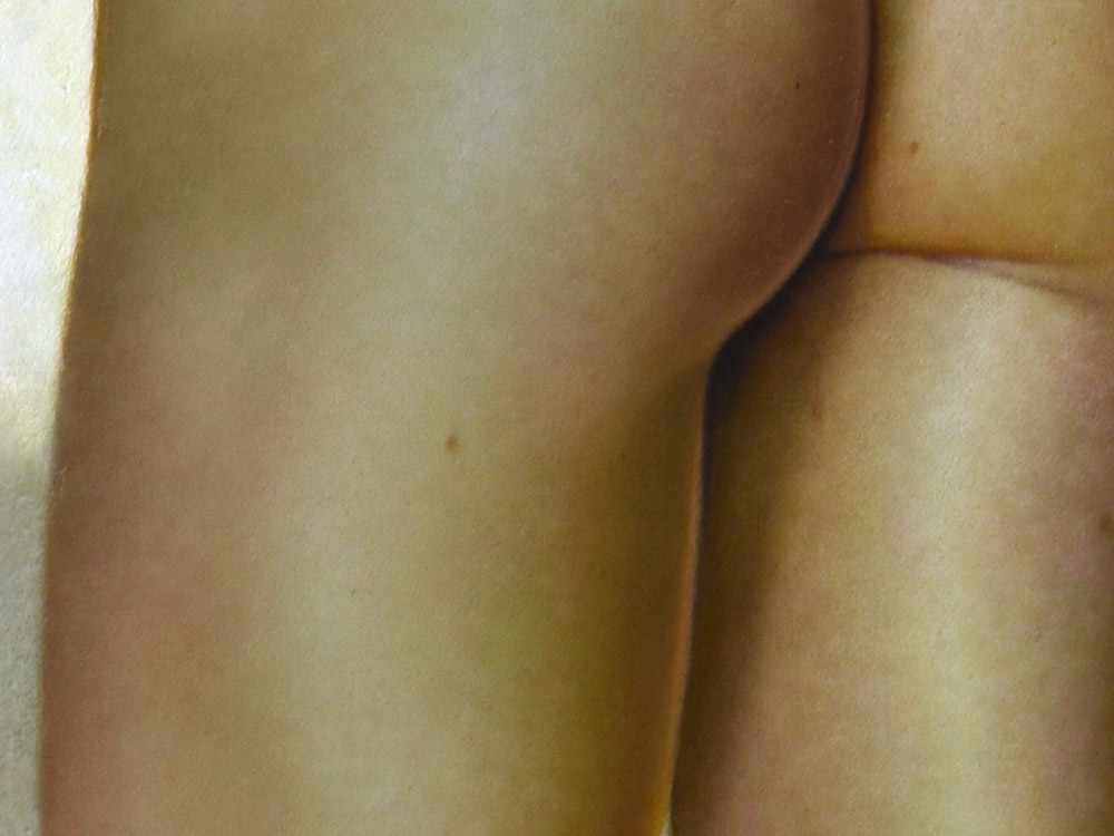 Sandro Bastioli. Quadro contemporaneo olio: opera raffigurante nudo schiena turbante azzurro. Affascinante opera d'arte creata con sapienti pennellate iperrealiste. Dettaglio 2