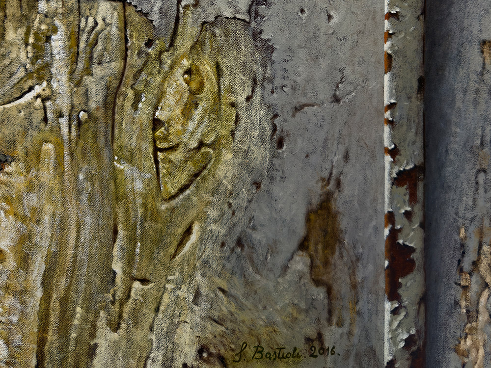 Sandro Bastioli. Painting by a hyperrealistic painter: artwork depicting grey door. An artwork of incredible material realism. Detail 2