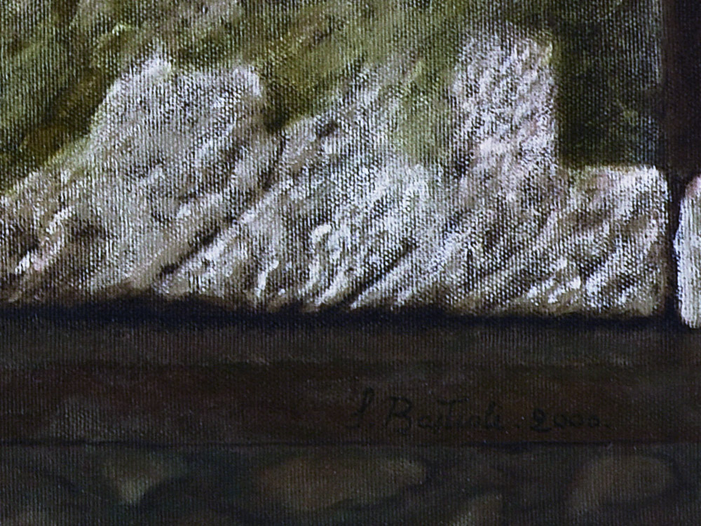 Sandro Bastioli. Painting by a contemporary painter: artwork depicting old wall. A painting characterized by extraordinary visual rendering. Detail 2