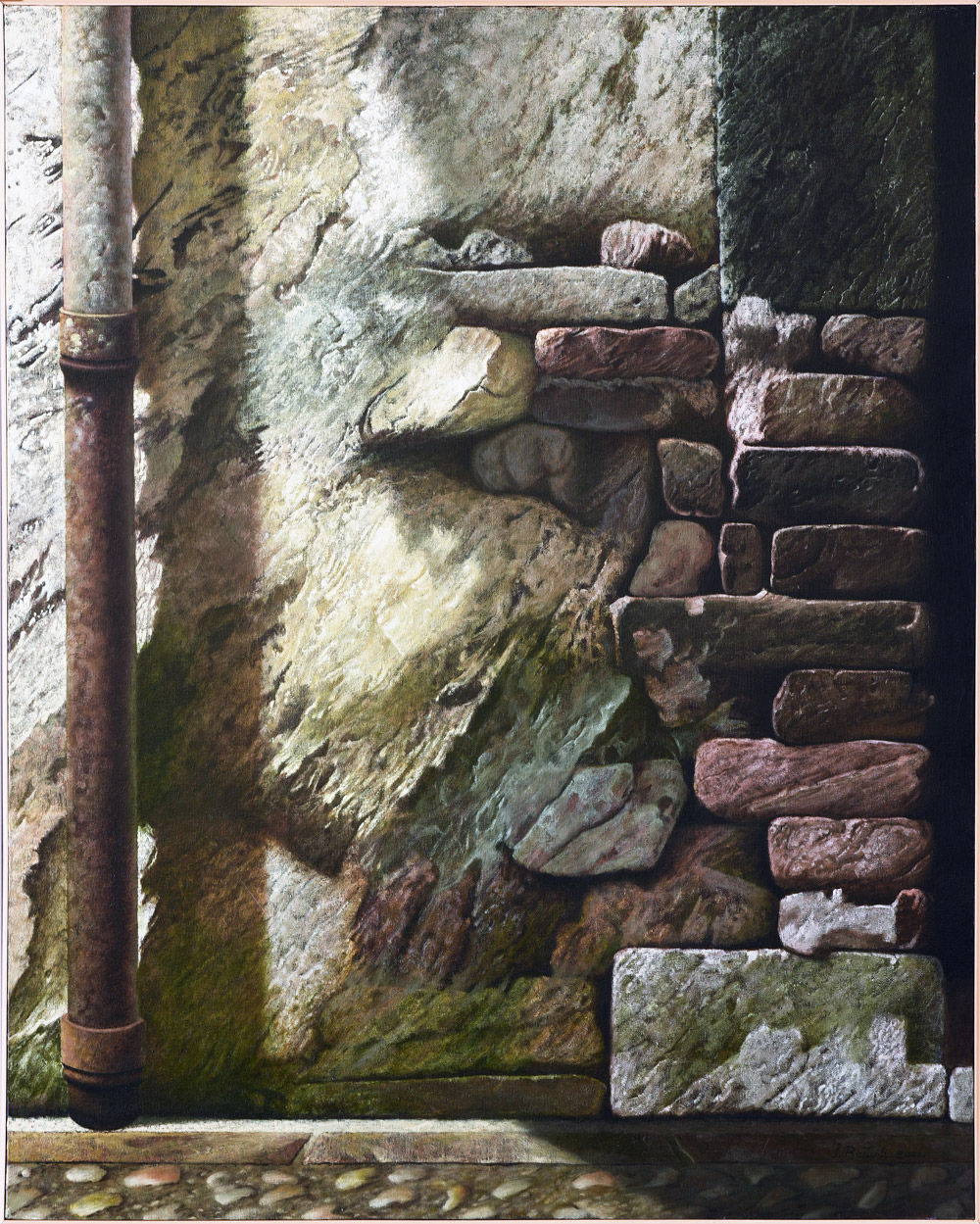 Sandro Bastioli. Painting by a contemporary painter: artwork depicting old wall. A painting characterized by extraordinary visual rendering.
