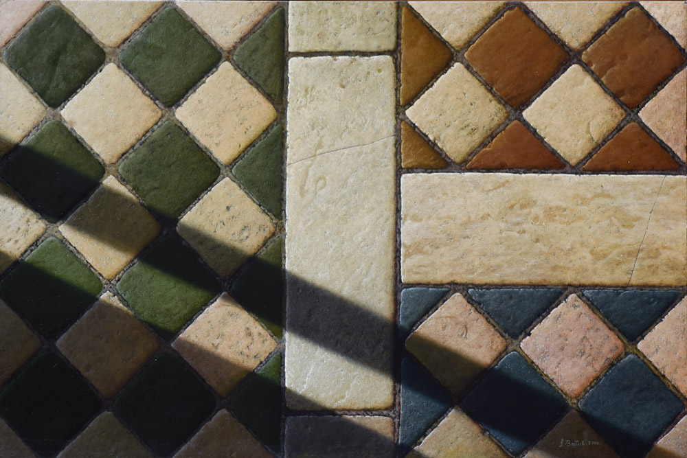 Sandro Bastioli. Hyperrealistic oil on canvas painting: artwork depicting three-color paving. A painting characterized by extraordinary visual rendering.