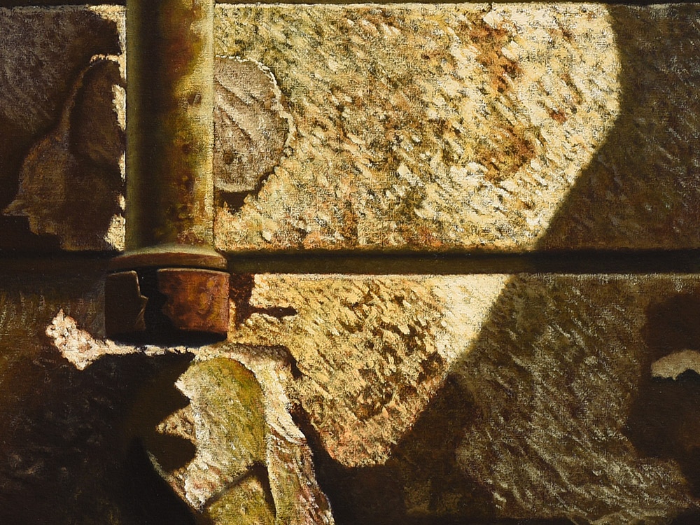 Sandro Bastioli. Hyperrealistic oil on canvas painting: artwork depicting tube wall. A canvas that transforms everyday subjects into pure visual poetry. Detail 1