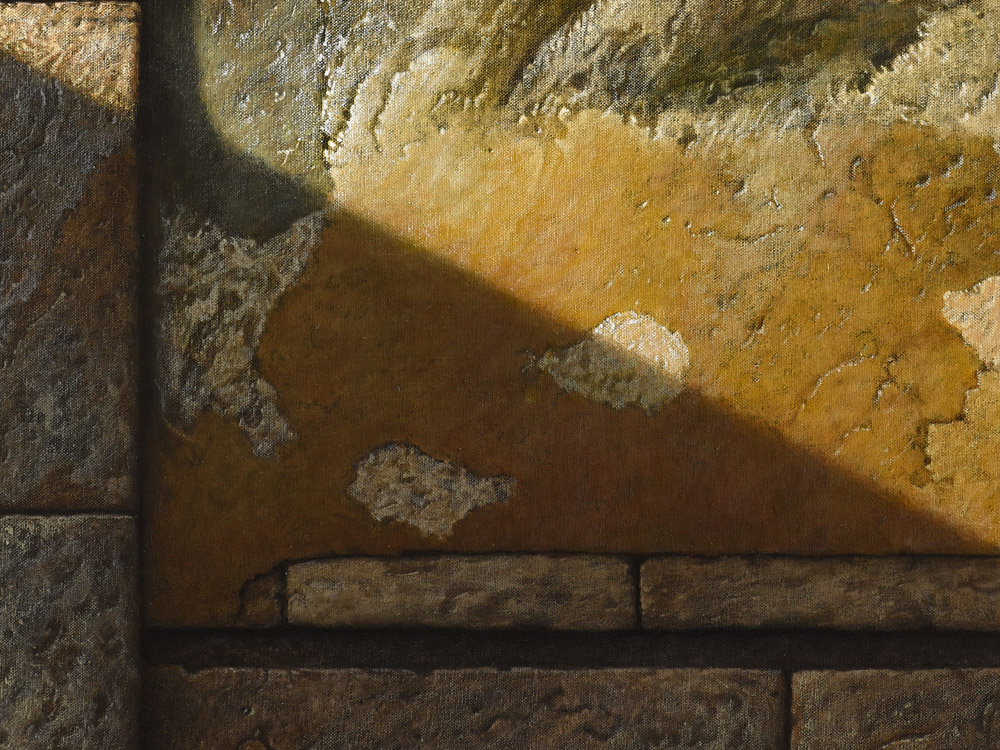 Sandro Bastioli. Contemporary oil painting: artwork depicting wall number. A composition that stands out for its photographic perfection. Detail 2.