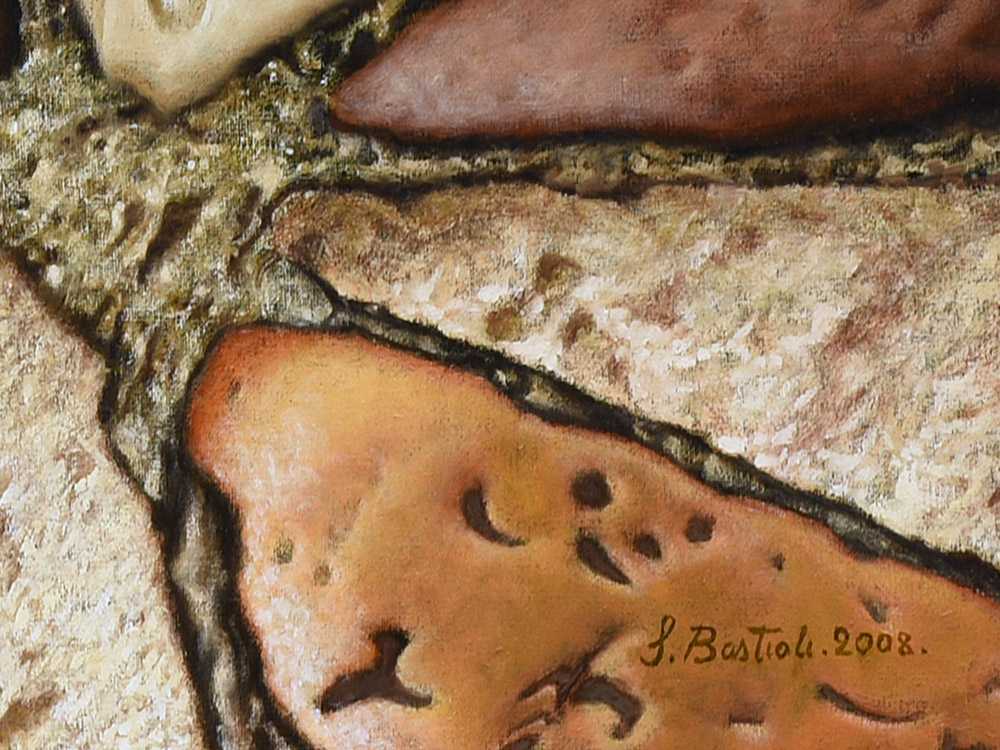 Sandro Bastioli. Painting by a contemporary painter: artwork depicting triangle paving. A masterpiece of pictorial technique and attention to detail. Detail 2