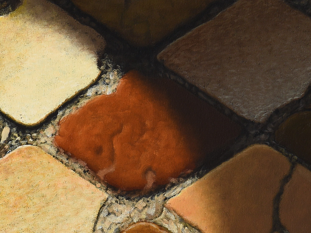 Sandro Bastioli. Italian contemporary painter: artwork depicting diamond paving. A fascinating optical illusion created with masterful brushstrokes. Detail 1