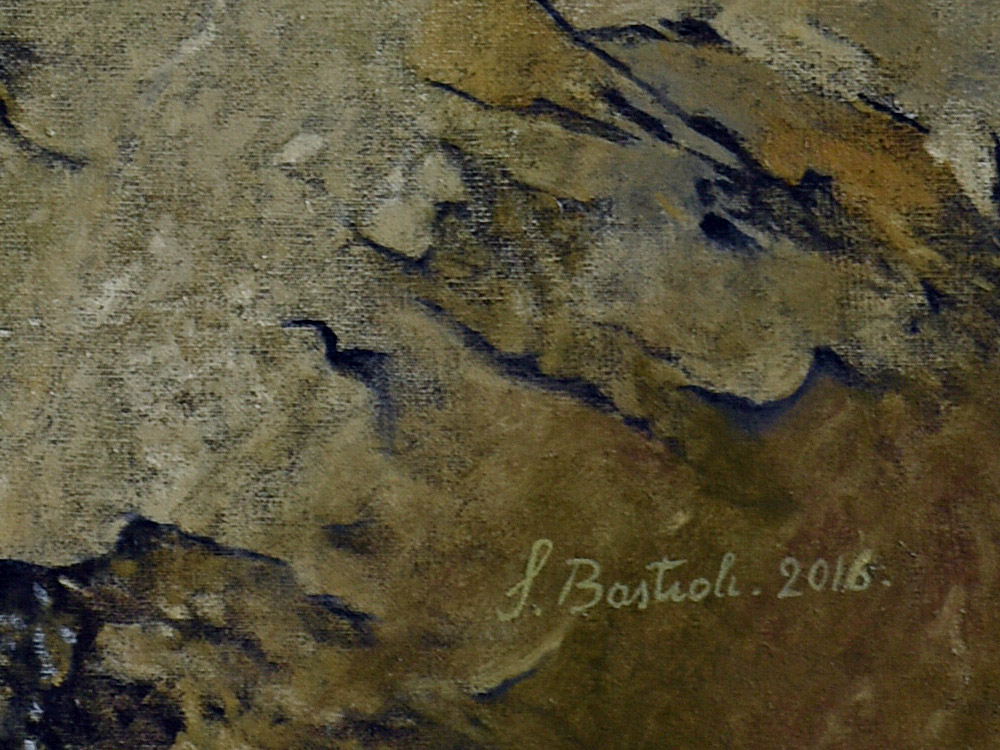 Sandro Bastioli. Contemporary oil on canvas painting: artwork depicting abstract wall. A painting that enhances the details of matter worn by time. Detail 2