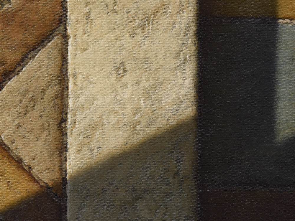 Sandro Bastioli. Hyperrealistic oil on canvas painting: artwork depicting colored paving. A composition that stands out for its photographic perfection. Detail 1