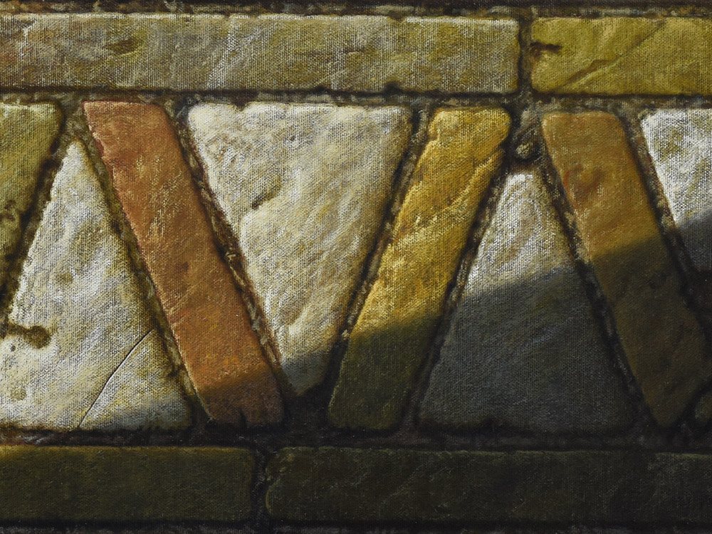 Sandro Bastioli. Contemporary oil on canvas painting: artwork depicting fenice paving. An artwork of incredible material realism. Detail 1