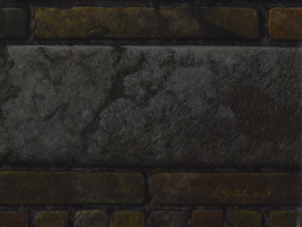 Sandro Bastioli. Contemporary oil on canvas painting: artwork depicting fenice paving. An artwork of incredible material realism. Detail 2