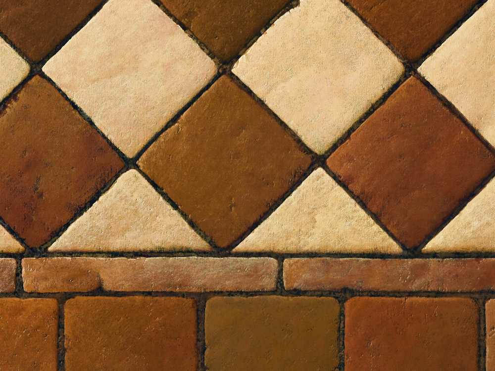Sandro Bastioli. Contemporary oil painting: artwork depicting terracotta paving. A painting characterized by extraordinary visual rendering. Detail 1