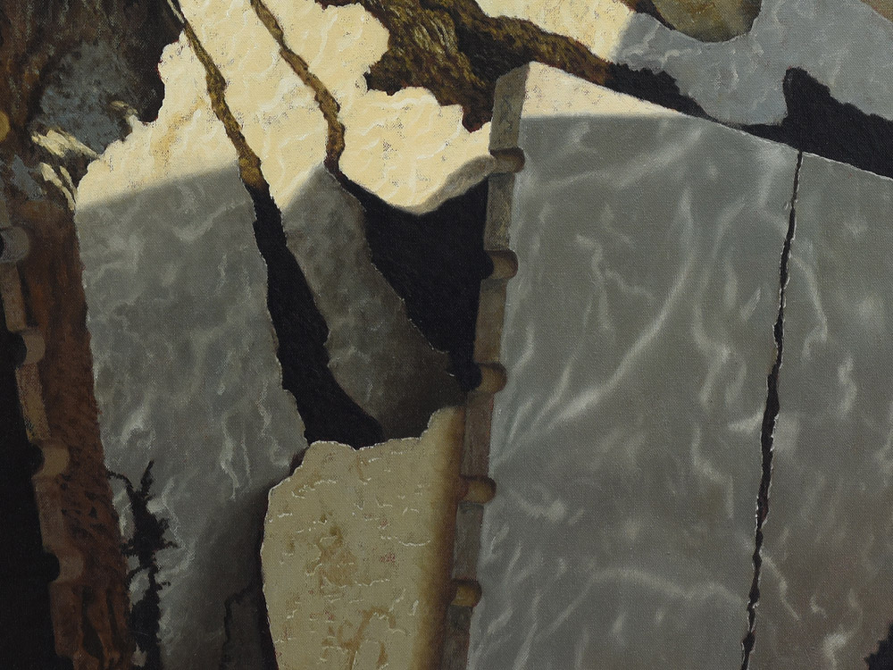 Sandro Bastioli. Contemporary oil painting: artwork depicting stone slabs. A masterpiece of pictorial technique and attention to detail. Detail 1