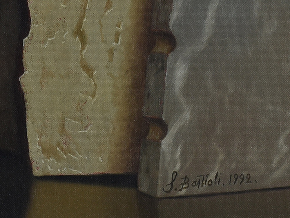 Sandro Bastioli. Contemporary oil painting: artwork depicting stone slabs. A masterpiece of pictorial technique and attention to detail. Detail 2