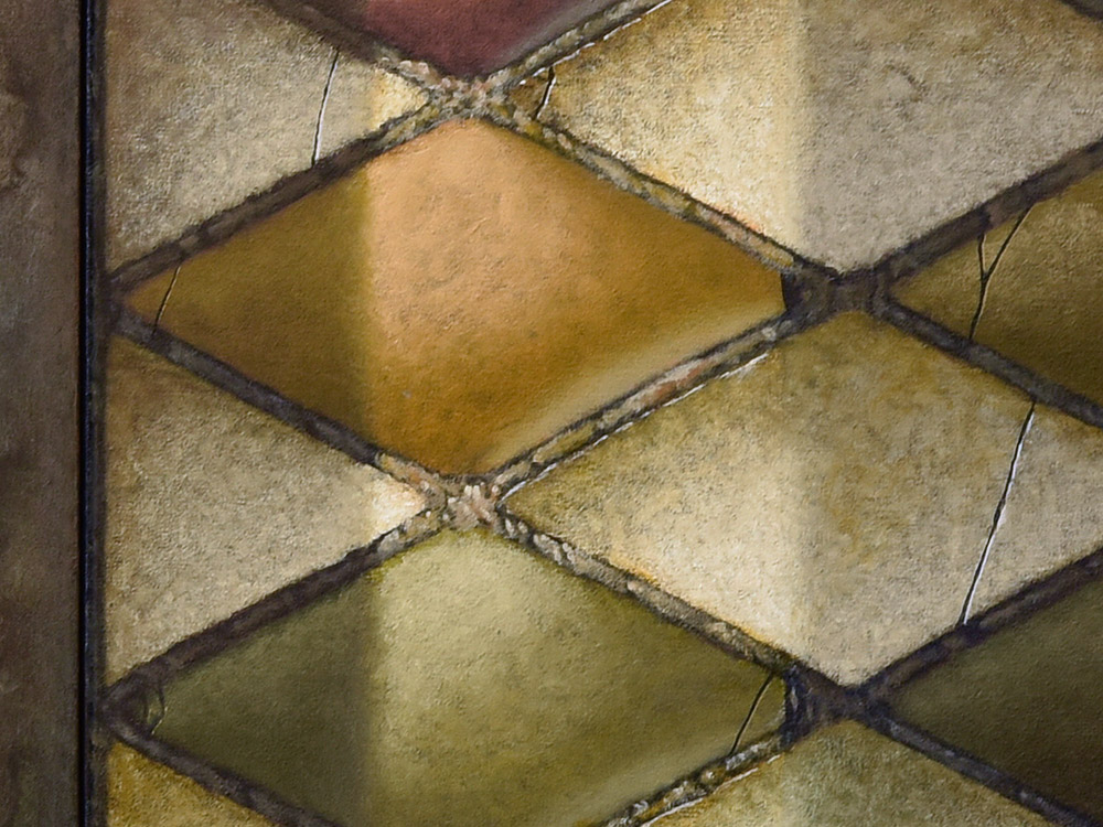 Sandro Bastioli. Painting by a contemporary painter: artwork depicting polychrome paving. A composition that stands out for its photographic perfection. Detail 1