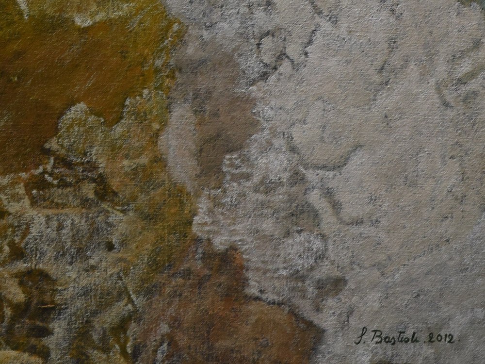 Sandro Bastioli. Pittore contemporaneo italiano: opera raffigurante oggetti sospesi. Opera dall'incredibile realismo materico. Dettaglio 2
