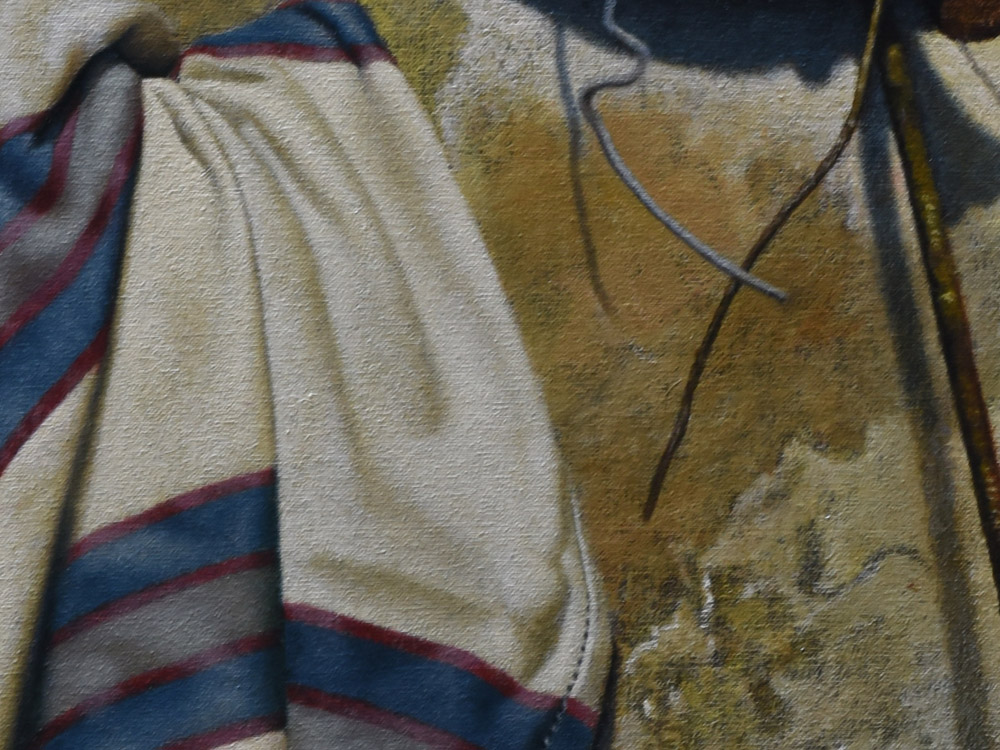 Sandro Bastioli. Italian contemporary painter: artwork depicting suspended objects. An artwork of incredible material realism. Detail 1