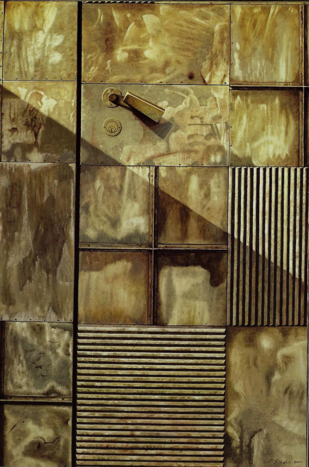 Sandro Bastioli. Quadro olio su tela: opera raffigurante armadio legno. Dipinto caratterizzato da una resa visiva straordinaria.