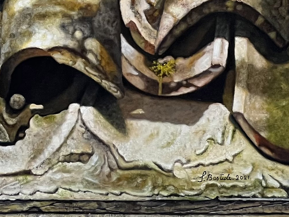 Sandro Bastioli. Dipinto di un pittore contemporaneo: opera raffigurante tetto cotto. Composizione che spicca per la sua perfezione fotografica. Dettaglio 2