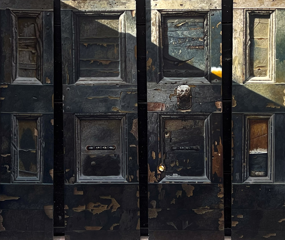 Sandro Bastioli. Italian contemporary painter: artwork depicting gubbio door. An artwork of incredible material realism.